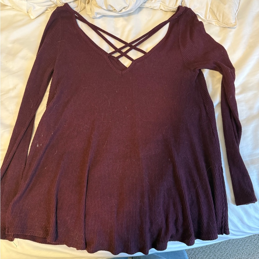 Red Backless Long Sleeve Blouse